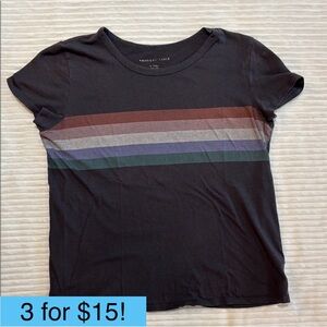 American Eagle Gray Striped Short Sleeve Cropped T-Shirt XS